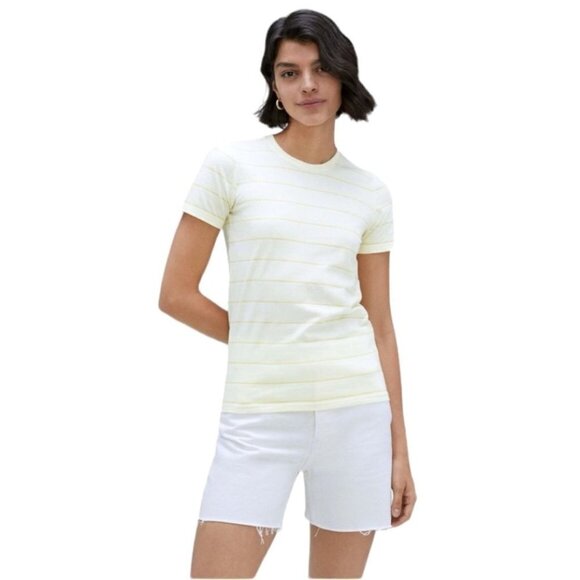 Everlane Yellow Striped Short Sleeve The Organic Cotton Crew T Shirt Size S NWT - Picture 1 of 10